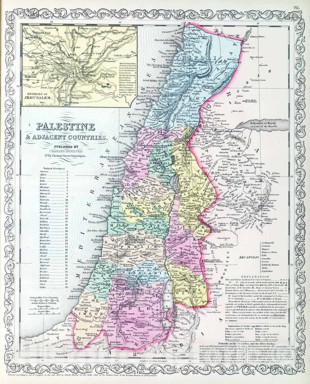 Historic Map : 1859 Palestine & Adjacent Countries. - Vintage Wall Art