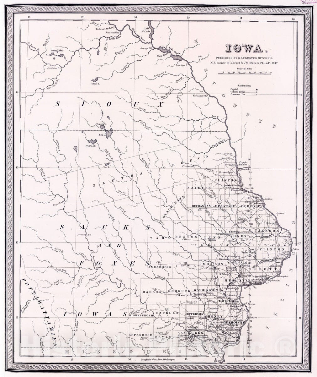 Historic Map : 1848 Iowa. - Vintage Wall Art