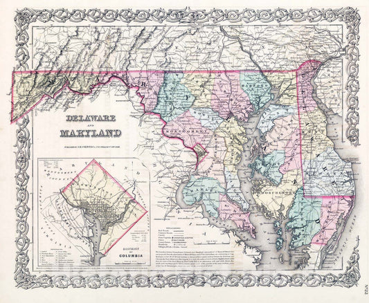 Historic Map : National Atlas - 1857 Delaware And Maryland. - Vintage Wall Art