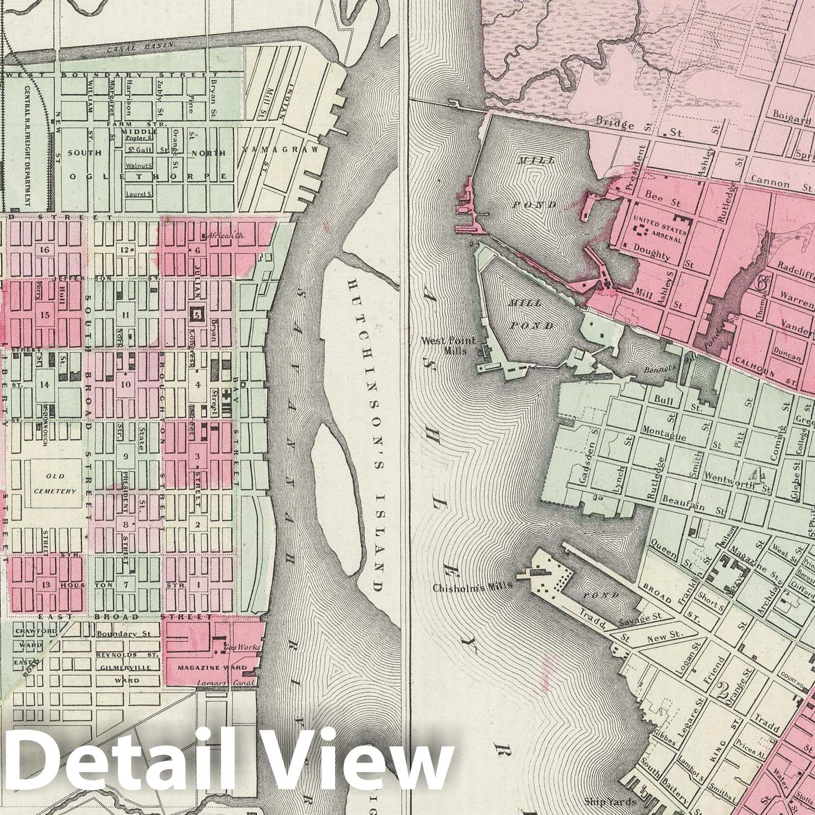 Historic Map : 1865 Savannah, Georgia. Charleston, South Carolina. - Vintage Wall Art