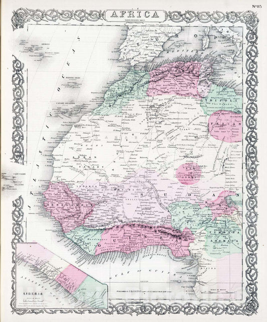 Historic Map : 1865 North Western Africa. - Vintage Wall Art