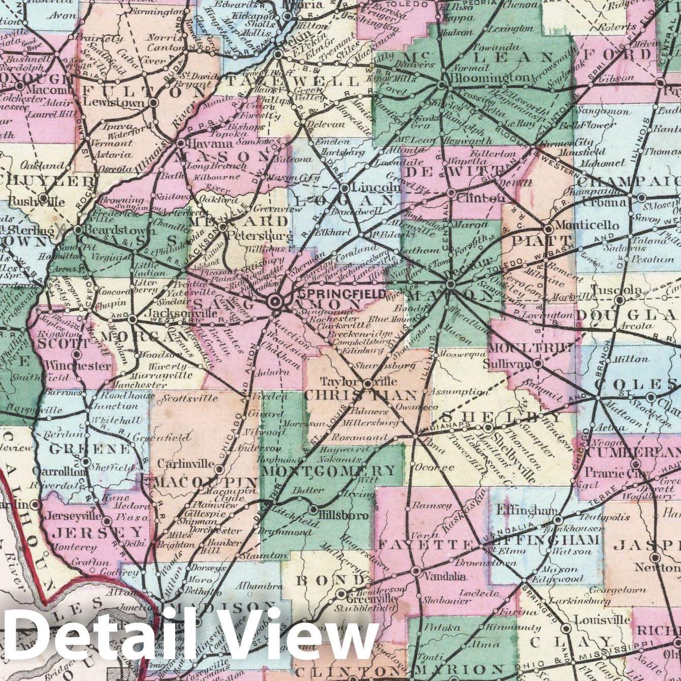 Illinois Railroad Map 1872 - Historical Map Print