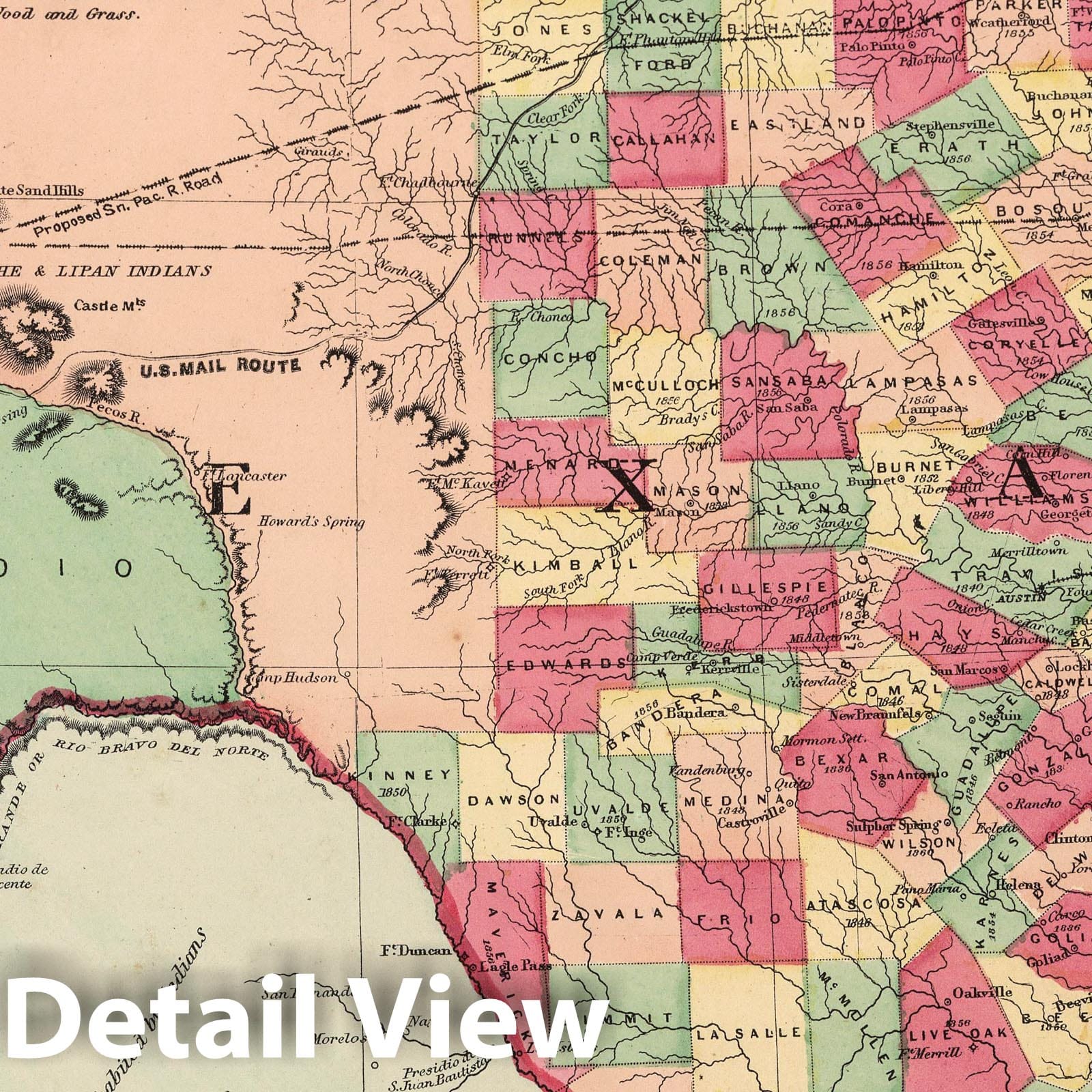 Texas, 1872 - Historical Map Print from Warner & Beers Atlas