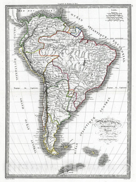 Historic Map : School Atlas - 1839 Amerique Meridionale. - Vintage Wall Art