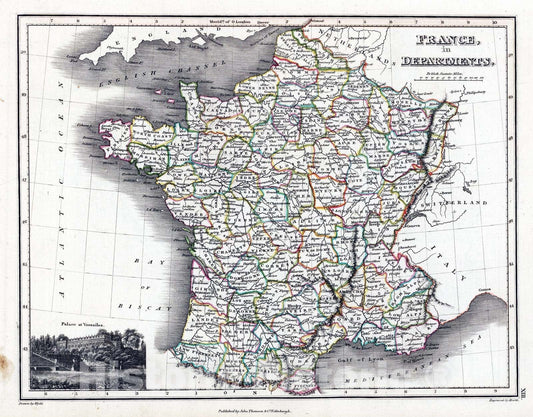 Historic Map : 1824 France in Departments - Vintage Wall Art