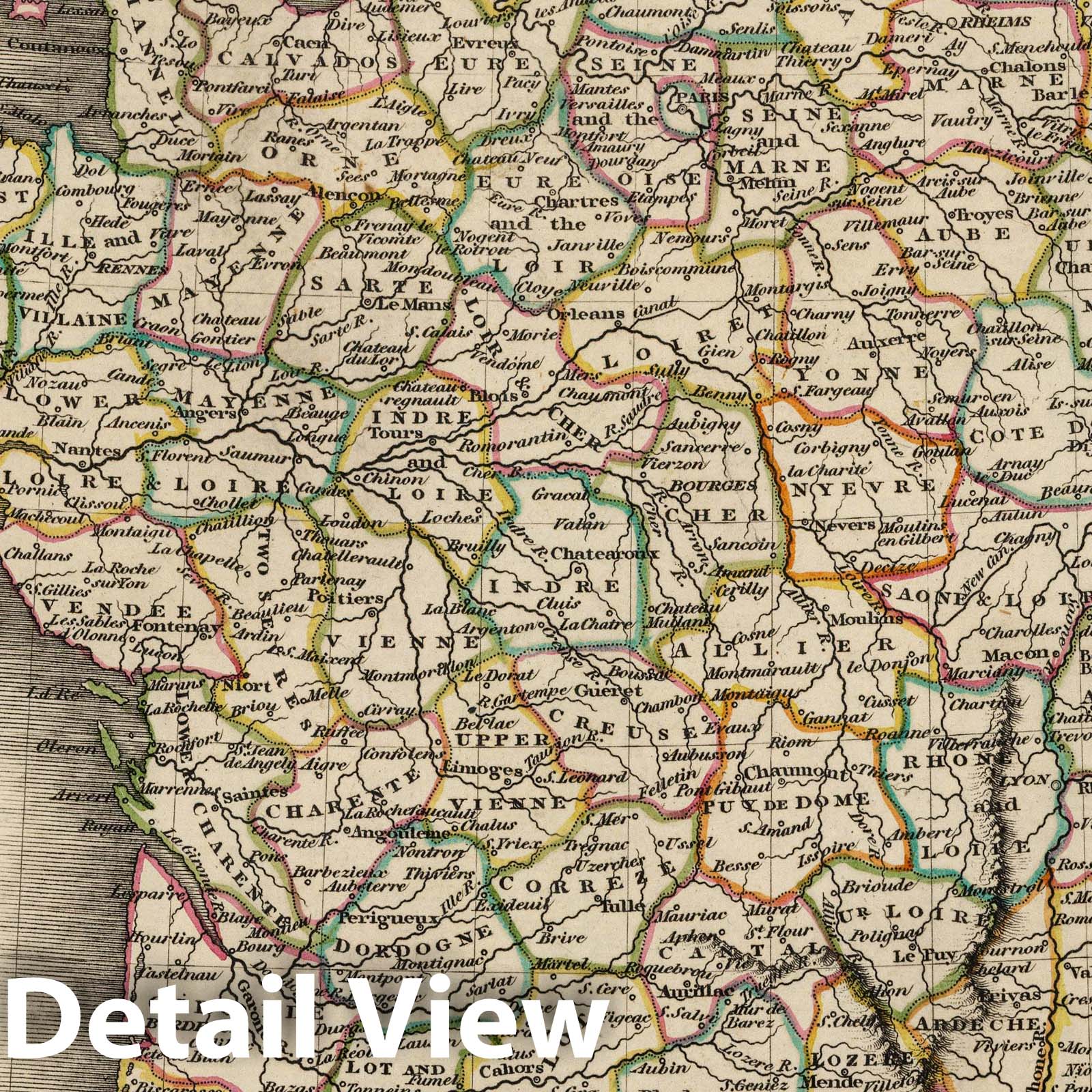 France in Departments - Boundary Map, 1824 - Historical Map Print