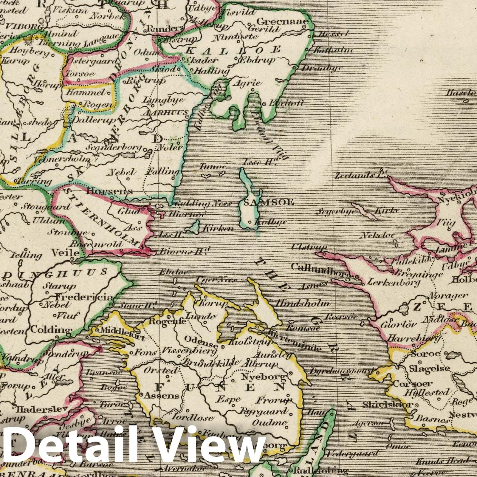 Denmark - Boundary Map, 1824 - Historical Map Print
