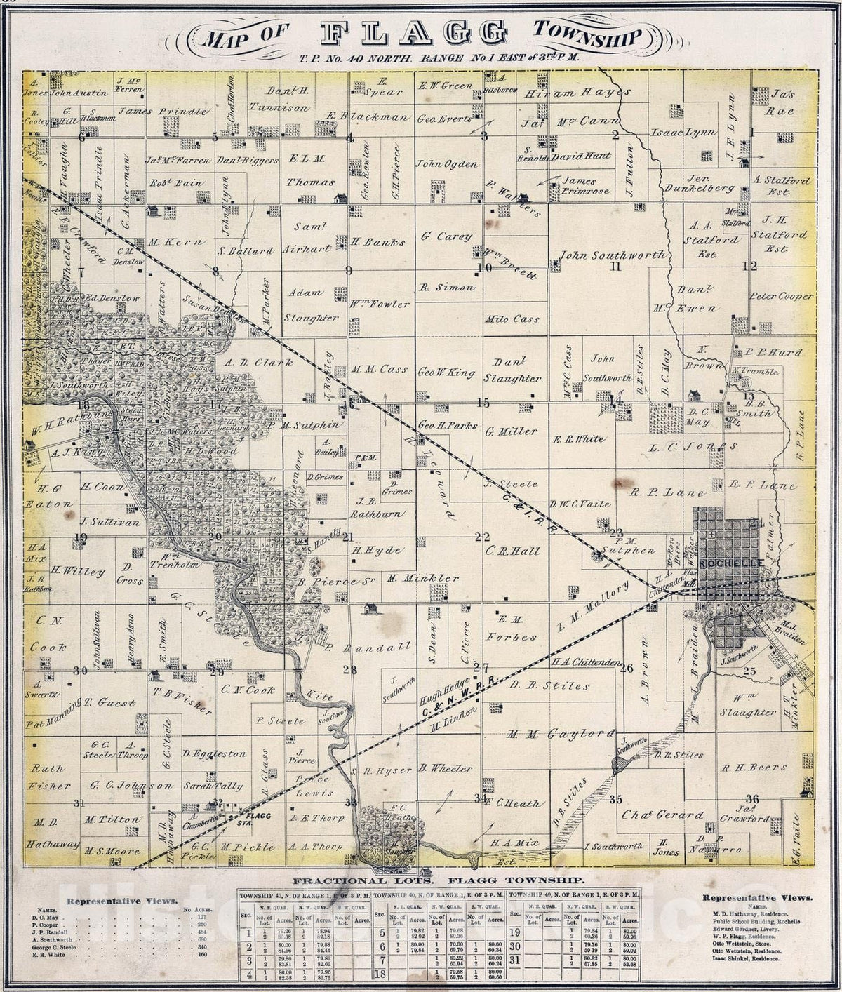 Historic Map : 1872 Flagg Township, Ogle County, Illinois. - Vintage Wall Art