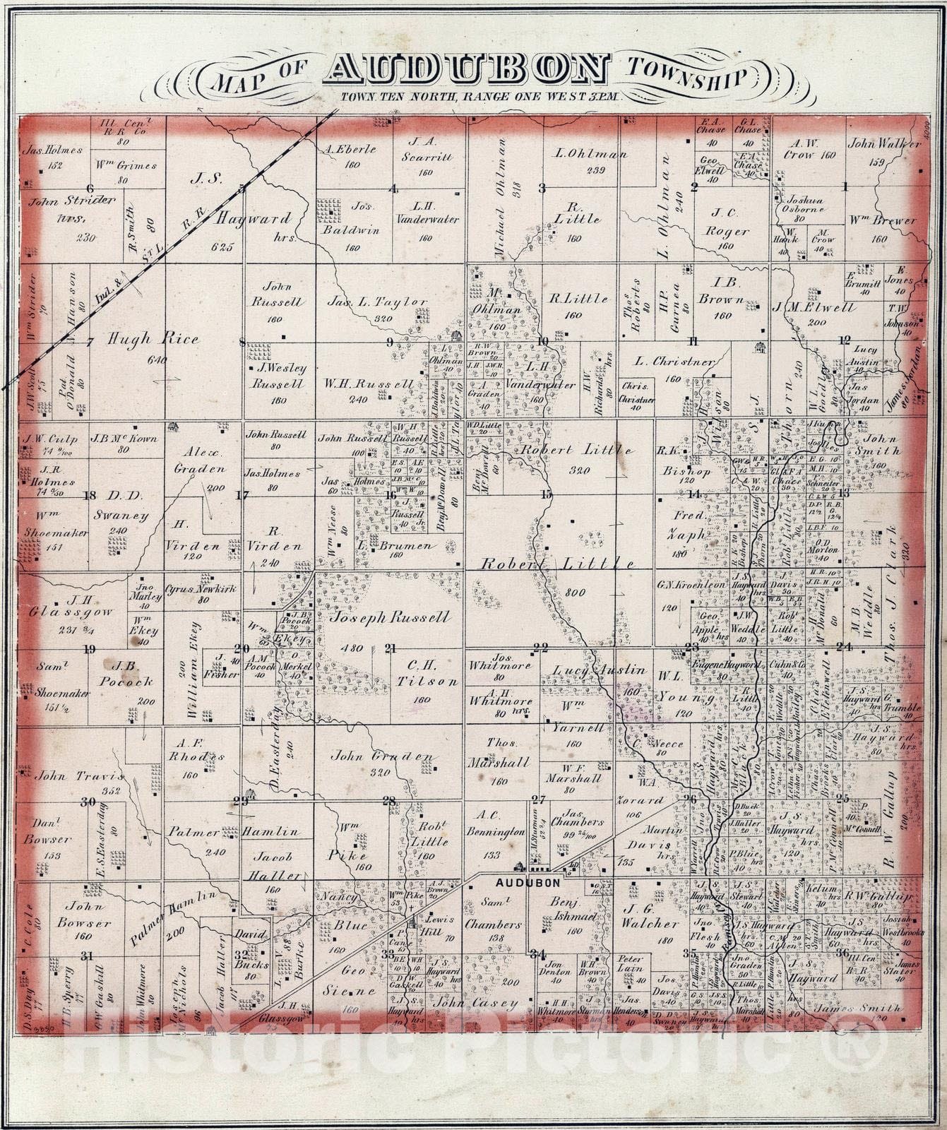 Historic Map : 1874 Audubon Township, Montgomery County, Illinois. - Vintage Wall Art