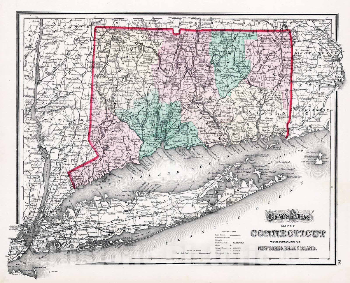 Historic Map : 1874 Connecticut. - Vintage Wall Art