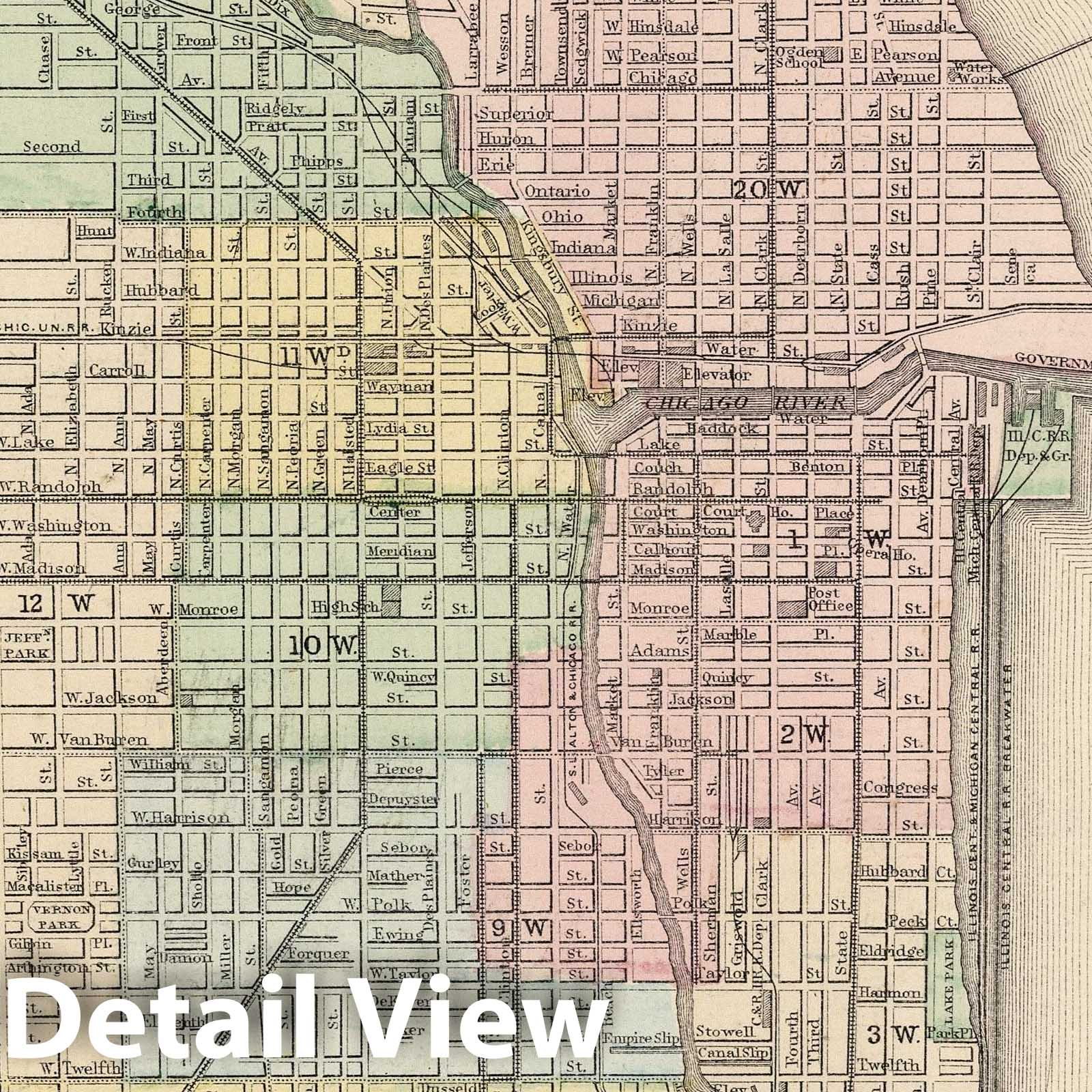 Chicago, Illinois 1874 Historical City Plan Map Print