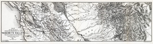 Historic Map : Guide Book - 1871 Routes from San Francisco to the Yosemite Valley. - Vintage Wall Art