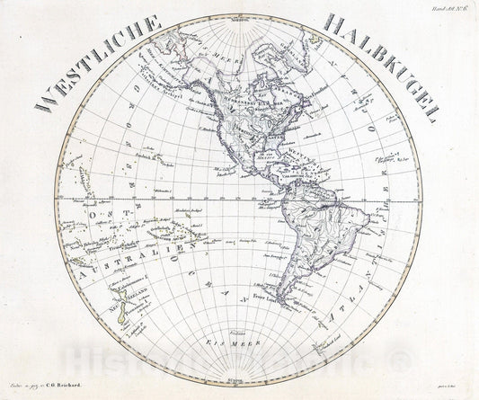 Historic Wall Map : 1833 Westliche Halbkugel - Vintage Wall Art