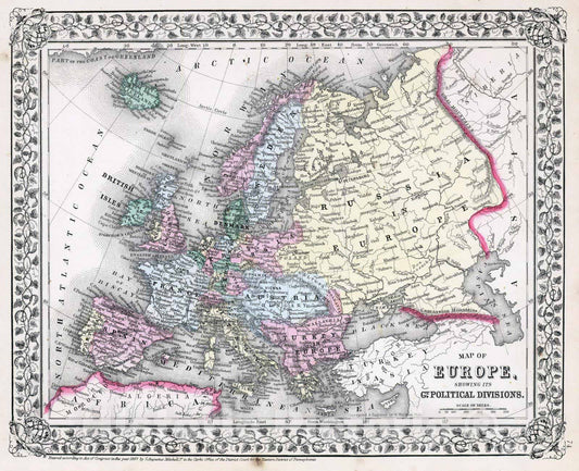 Historic Map : 1870 Europe : Vintage Wall Art