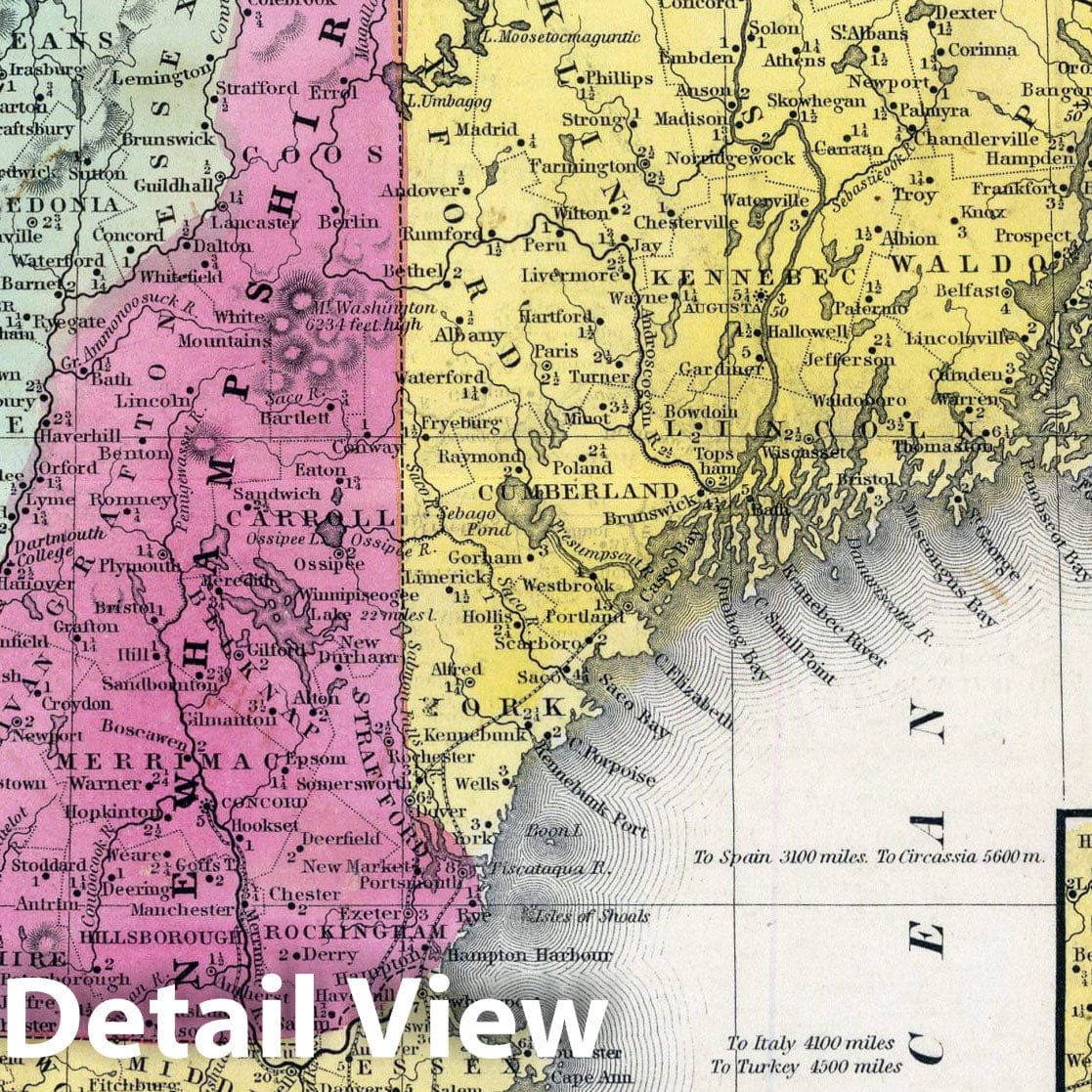 New England, New Brunswick, Nova Scotia, Newfoundland - Railroad Map, 1847