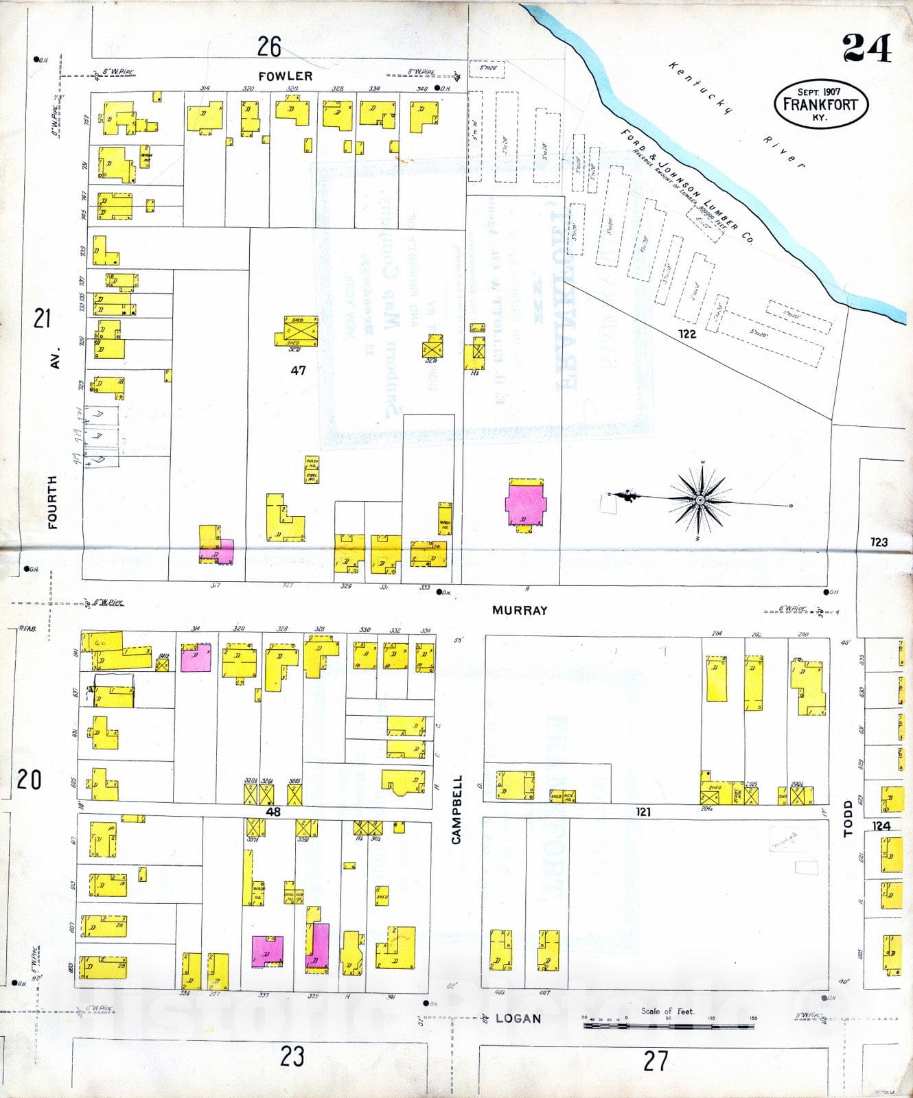 Historic Map : City Atlas - 1907 Frankfort, Kentucky (sheet) 24. - Vintage Wall Art