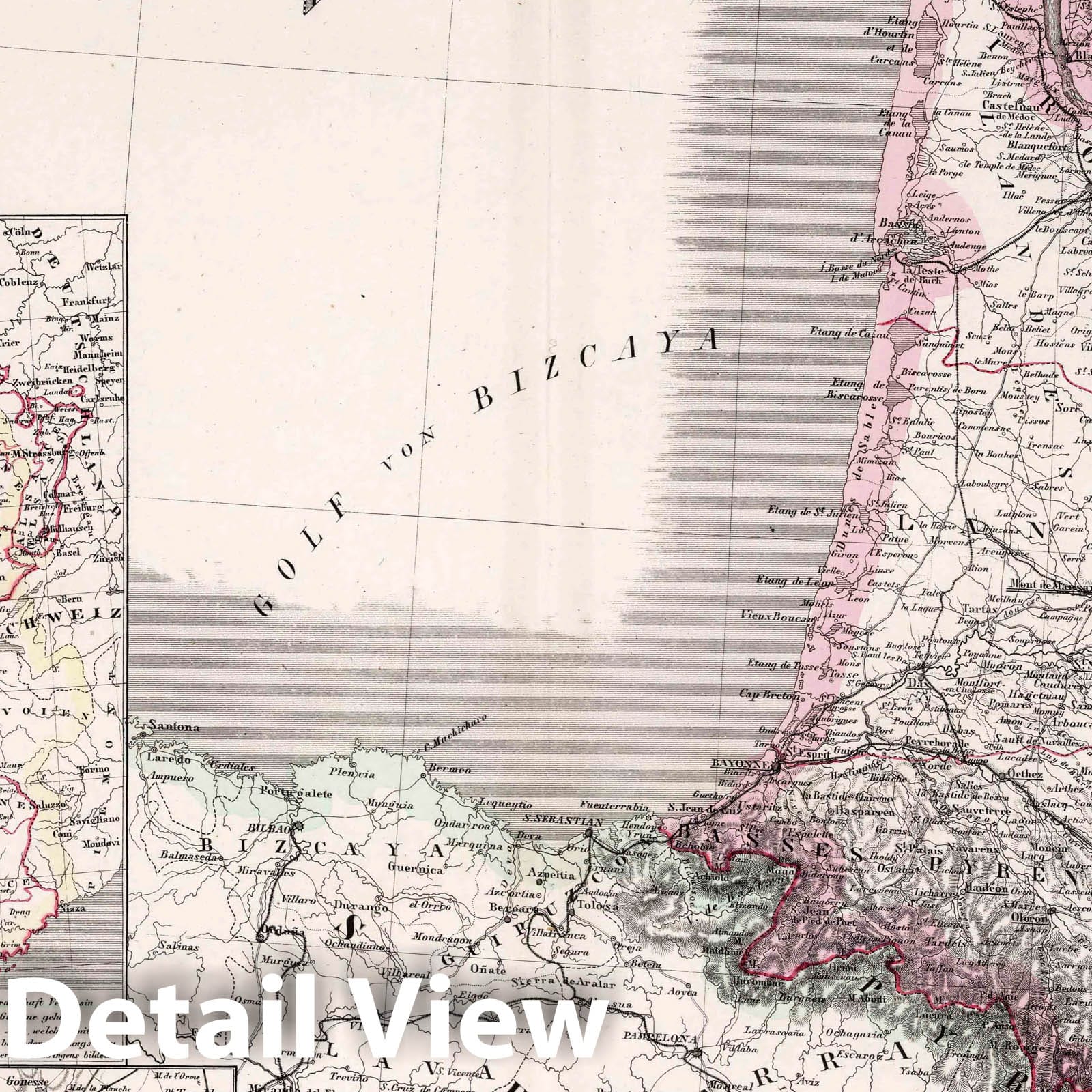 Southwest France and Adjacent Regions, 1875 - Historical Map Reproduction