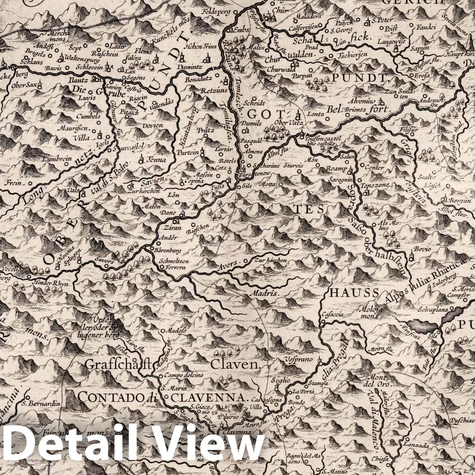 Alps, Europe 1630 - Blaeu Atlantis Appendix Historical Map Print