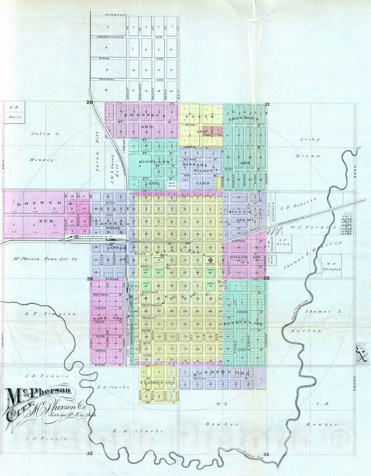 Historic Map : 1887 McPherson City, McPherson Co. - Vintage Wall Art