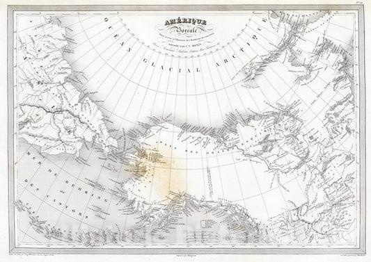 Historic Wall Map : Canada; Russia, Alaska, 1837 Amerique Boreale. , Vintage Wall Art