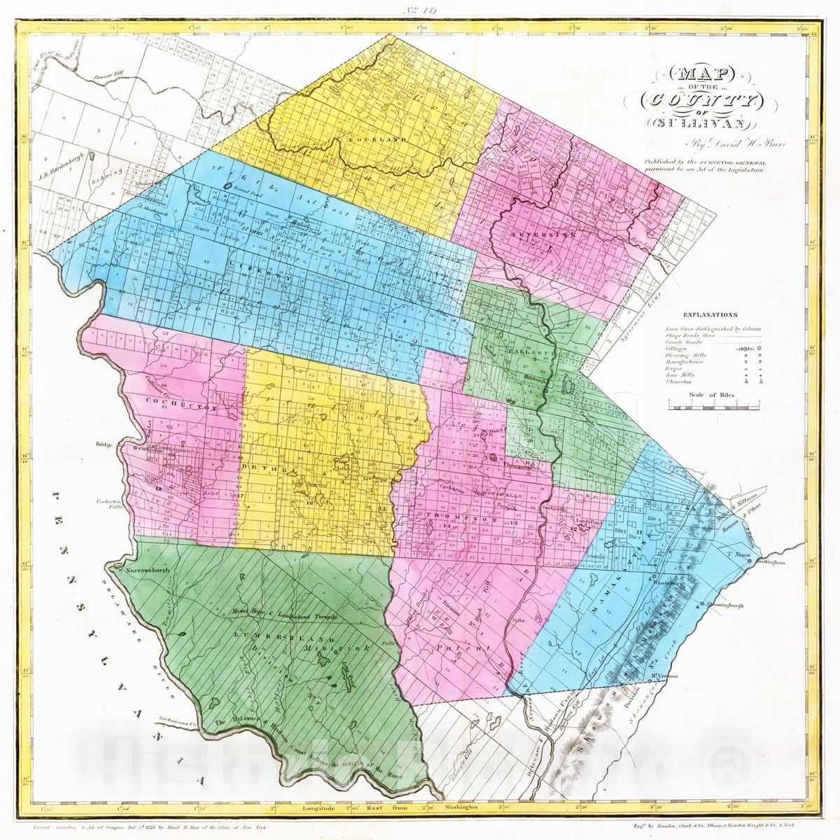 Historic Map : 1829 Sullivan County. - Vintage Wall Art