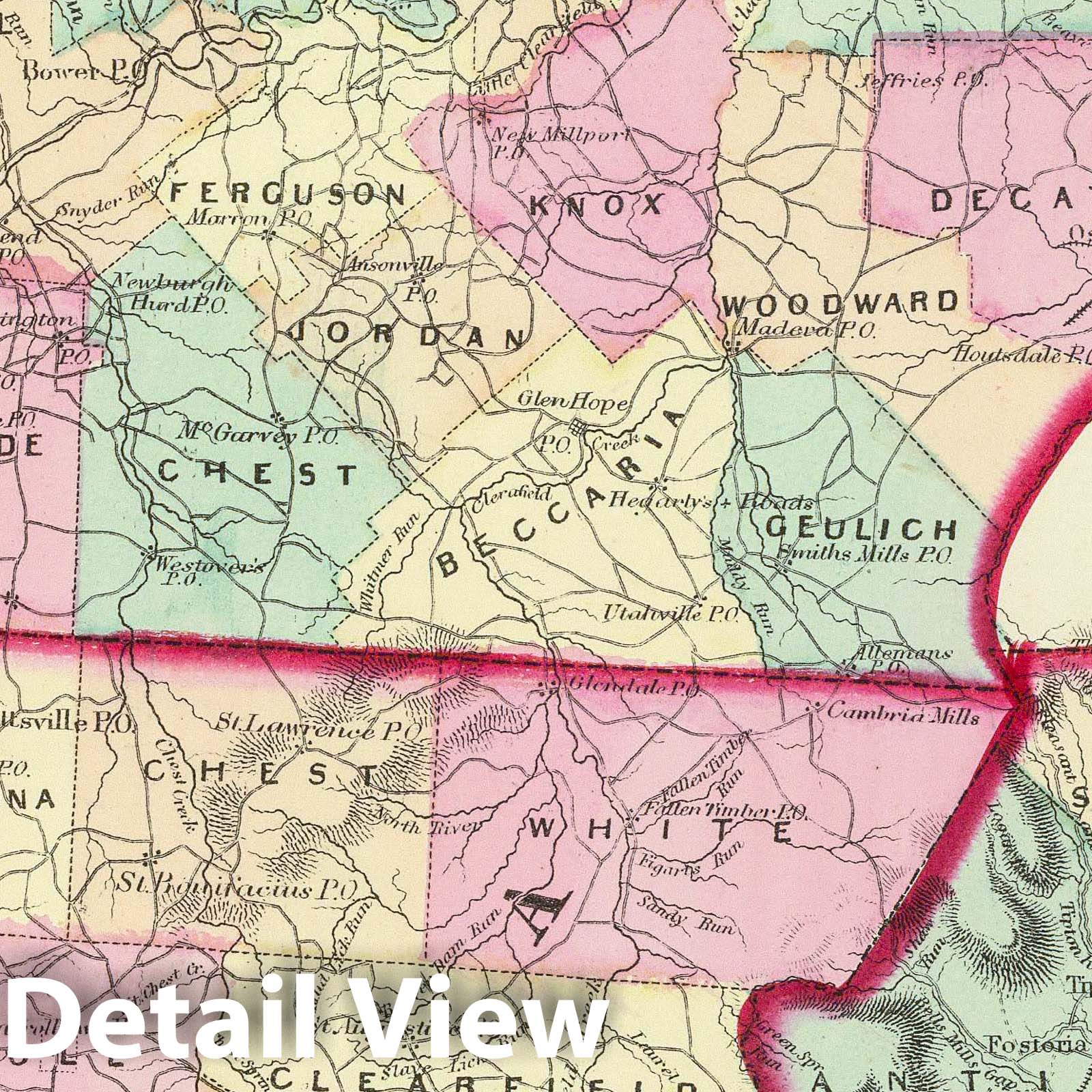 Clearfield, Cambria, and Blair Counties, Pennsylvania - Railroad Map, 1872