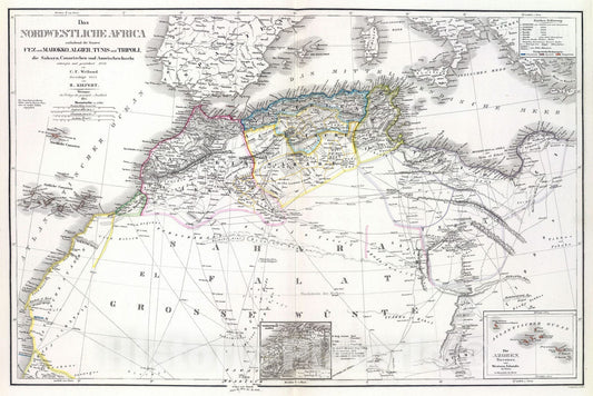 Historic Map : Algeria; Morocco, Africa, North 1854 Nordwest. Africa. , Vintage Wall Art