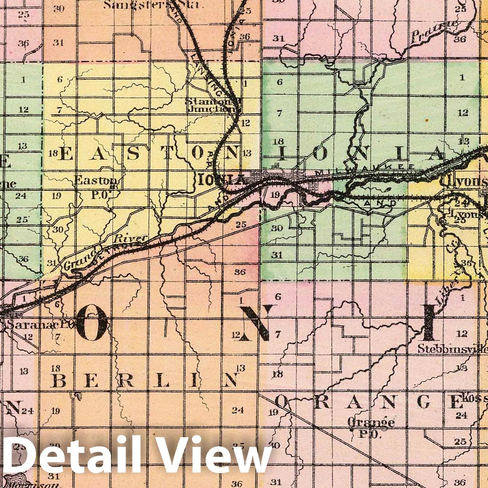 Ionia County, Michigan - Railroad Map, 1873 - Historical Map Print