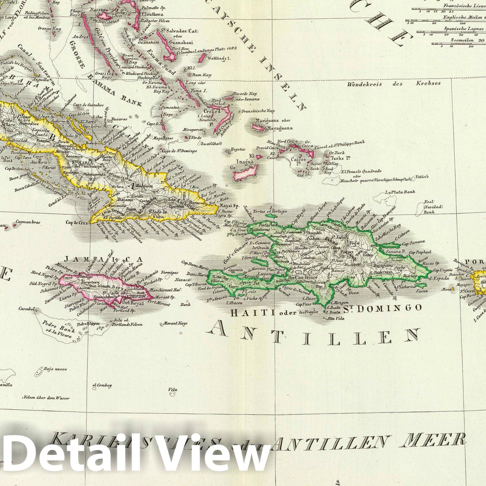 West Indies 1855 - Hand-Colored Historical Map Print