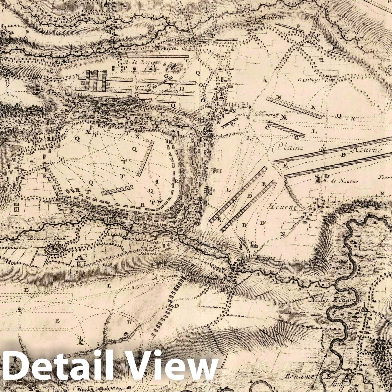 Battle of Oudenarde, Belgium - Military Map, 1708 - Historical Print