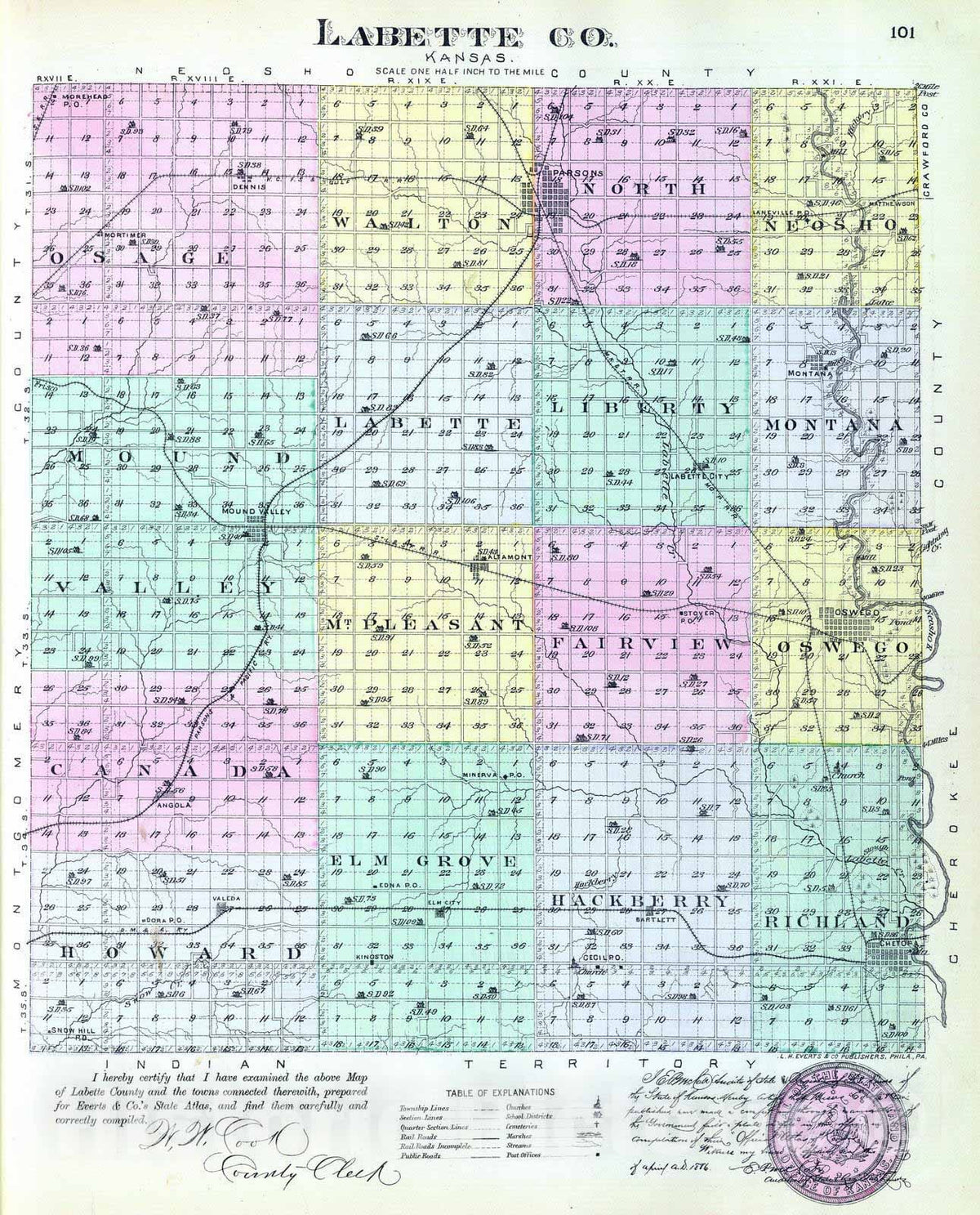 Historic Map : 1887 Labette Co, Kansas. - Vintage Wall Art