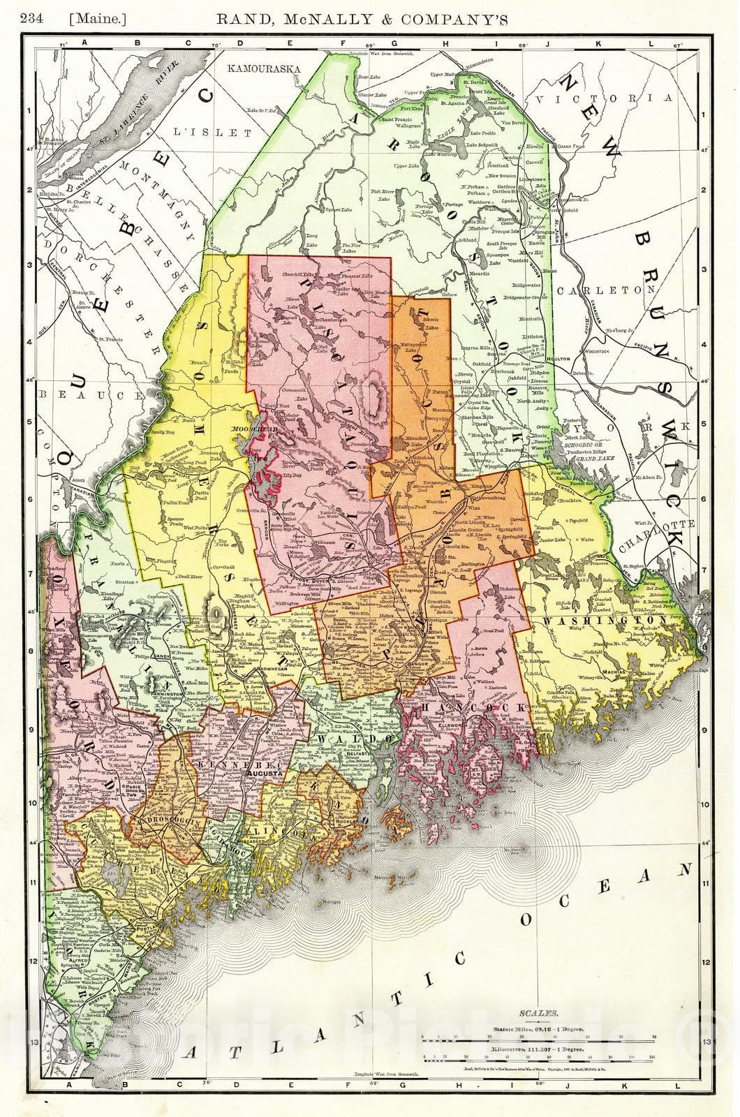 Historic Map : 1897 Maine. - Vintage Wall Art