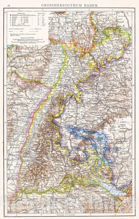 Historic Map : Germany, Baden , Germany 1881 Baden. , Vintage Wall Art