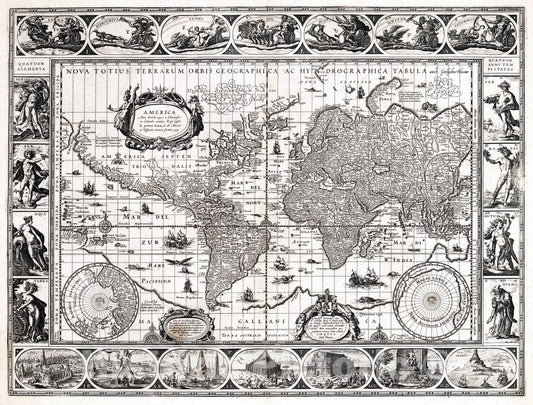 Historic Map : 1630 Nova Totius Terrarum Orbis Geographica ac Hydrographica Tabula. - Vintage Wall Art