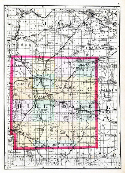 Historic Map : 1873 (Map of Hillsdale County, Michigan) - Vintage Wall Art