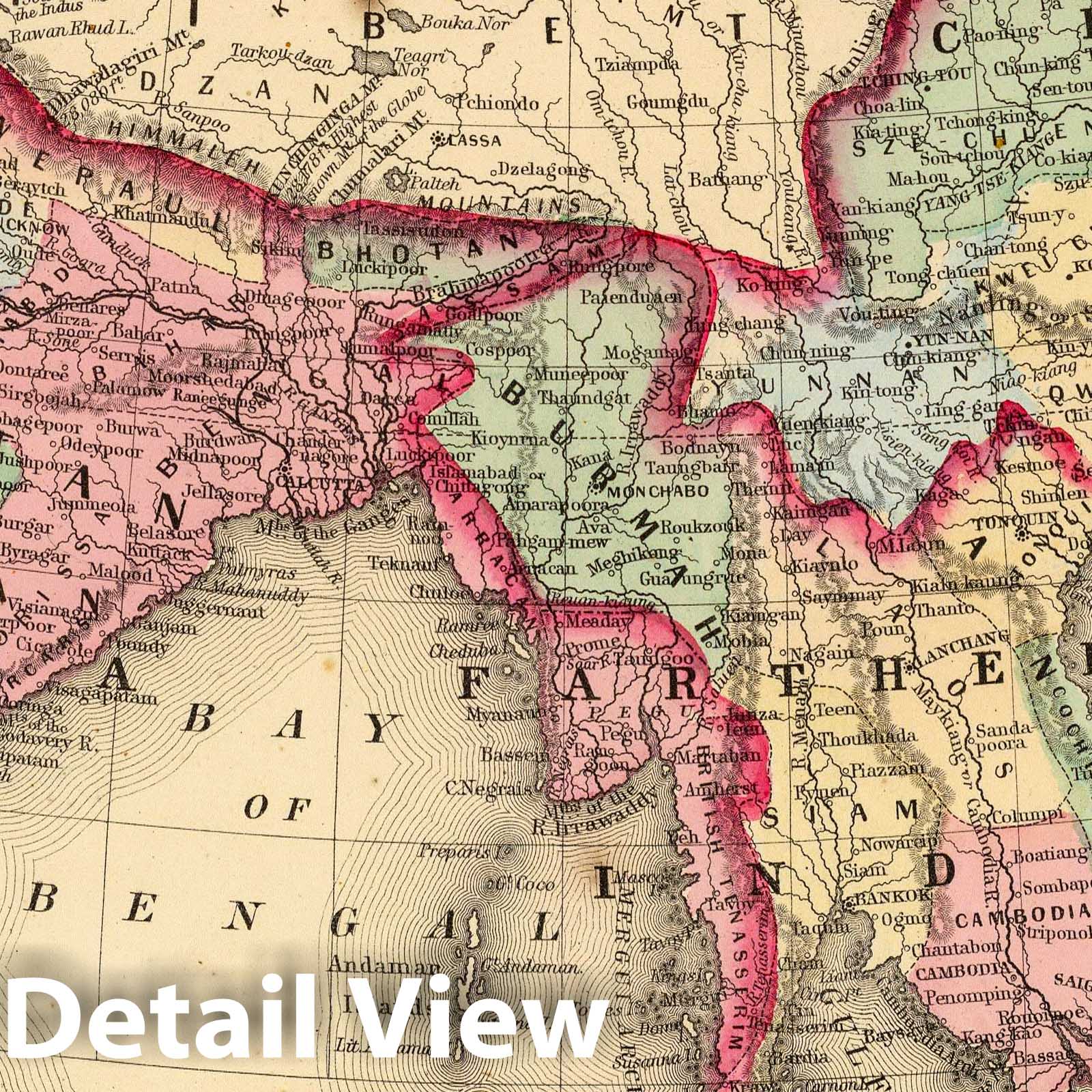India, Southeast Asia, China, and Tibet - Railroad Map, 1870