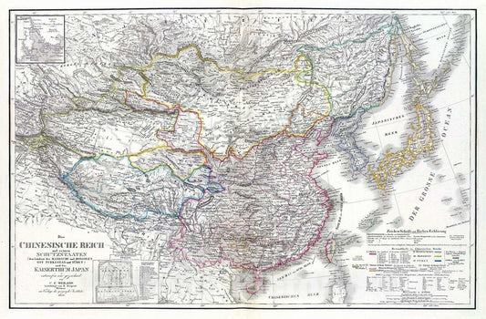 Historic Map : China; Japan , Beijing (China), Tibet East Asia 1852 Chinesische Reich. , Vintage Wall Art