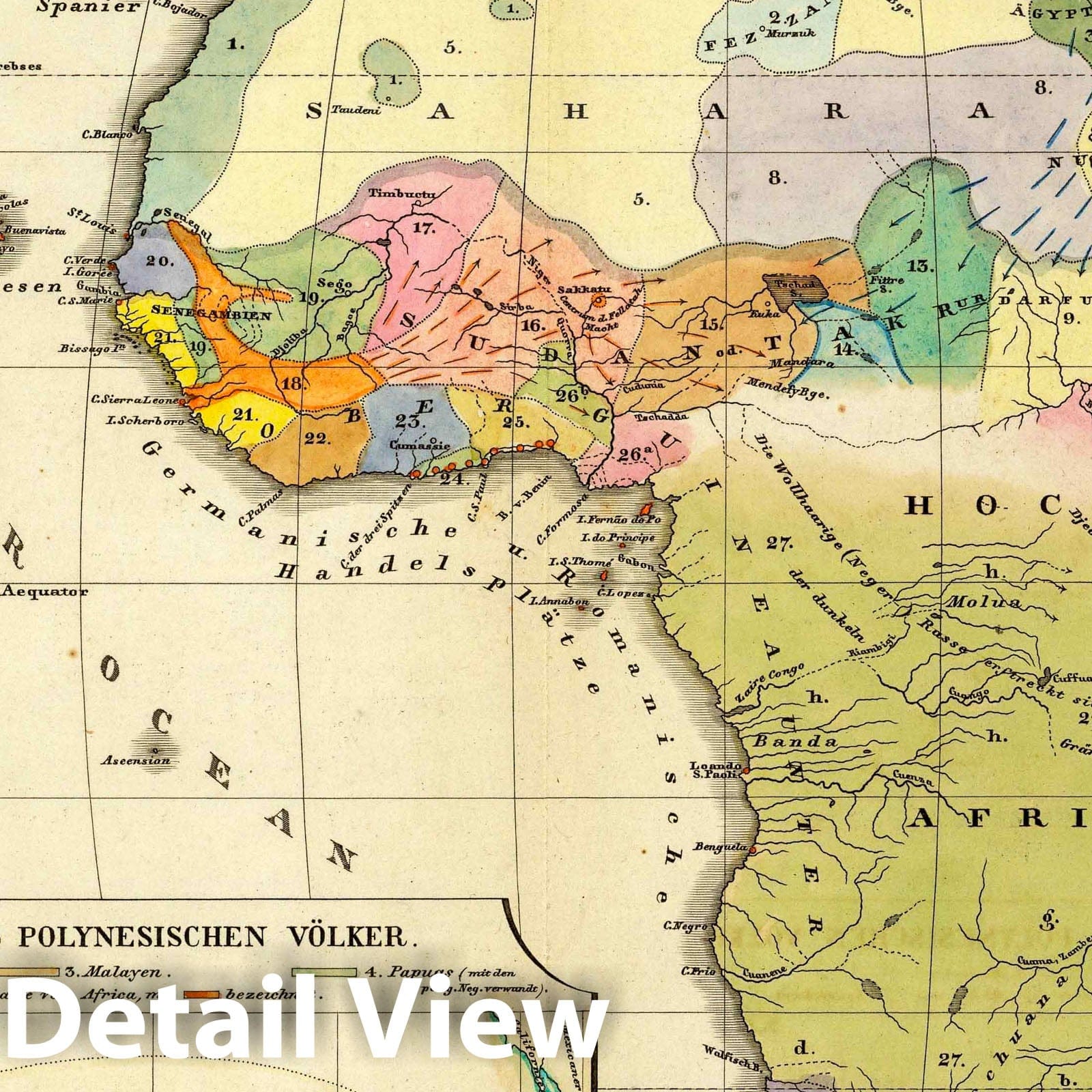 Africa - Physical Map, 1846 - Berghaus Physical Atlas Historical Map Print