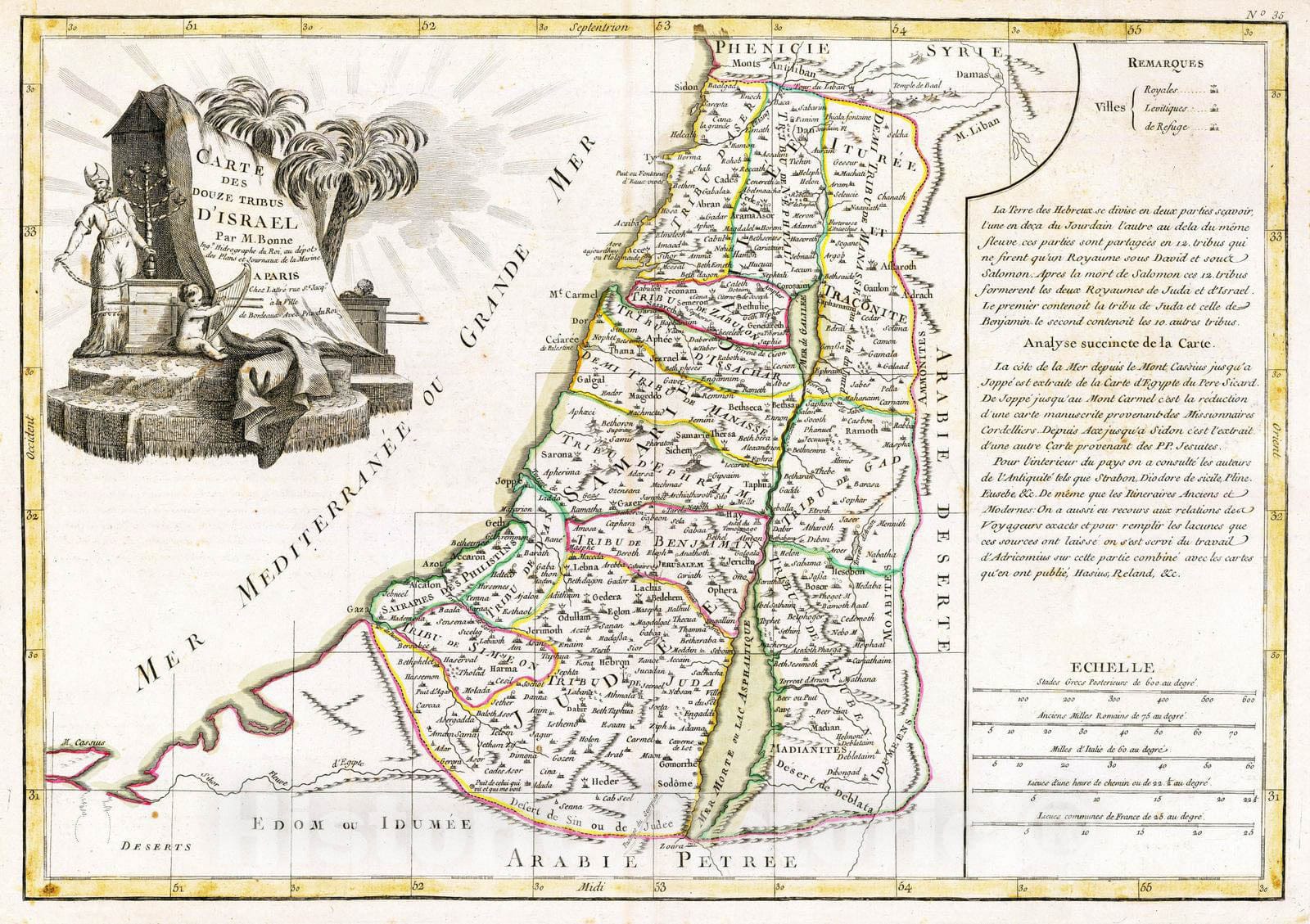 Historic Map : Israel; Palestine, 1791 Douze Tribus d'Israel. , Vintage Wall Art