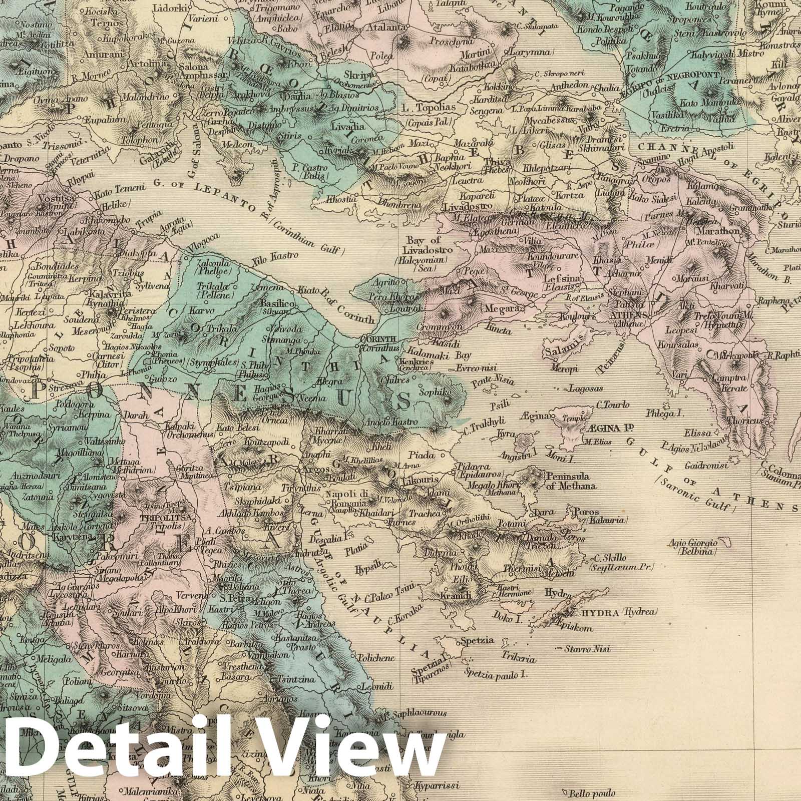 Greece 1854 Historical Map Print - Sidney Hall Atlas Reproduction