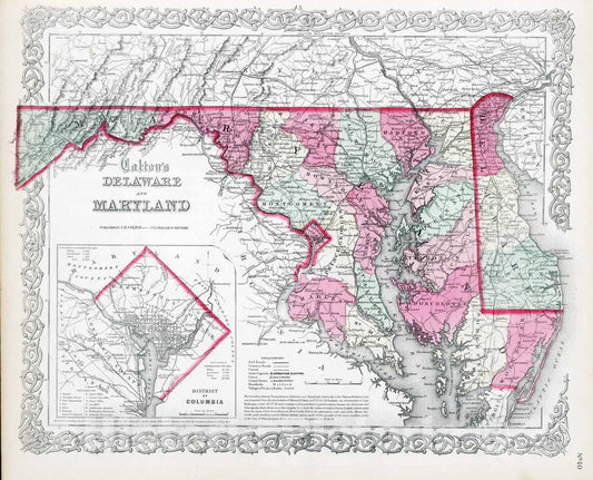 Historic Map : 1865 Delaware and Maryland. - Vintage Wall Art