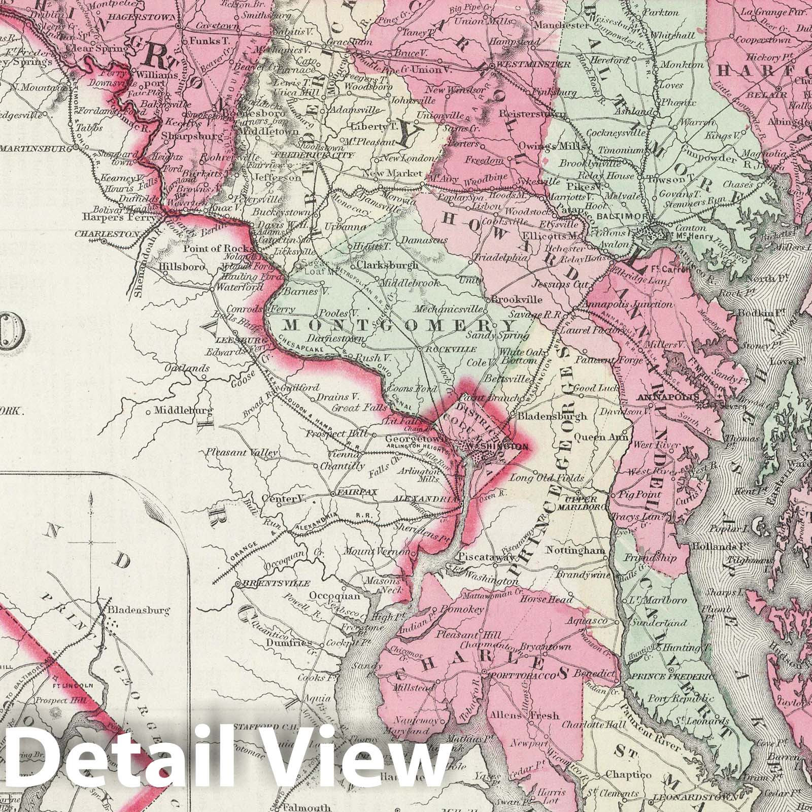 Delaware and Maryland with District of Columbia - Boundary Map, 1865