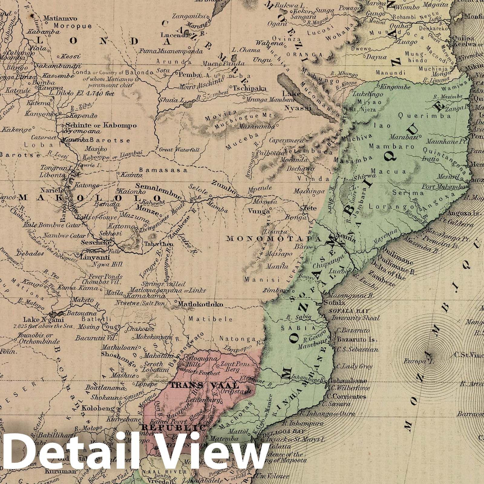 Southern Africa, 1869 - Historical Map Print from Colton's Atlas