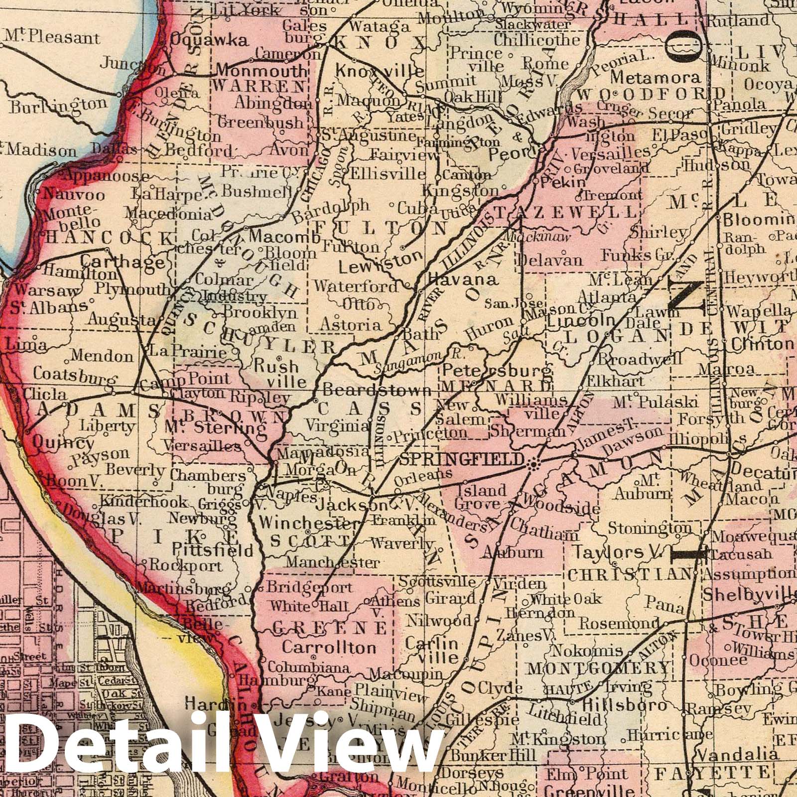 Illinois with Plan of Chicago, 1865 - Historical Map Print
