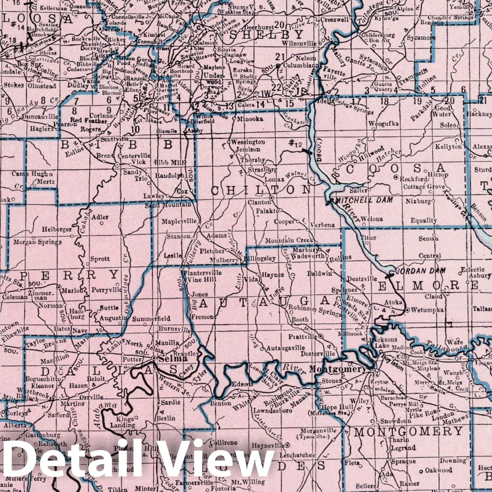 Alabama - Physical Map, 1948 - Hammond's New World Atlas Historical Map Print
