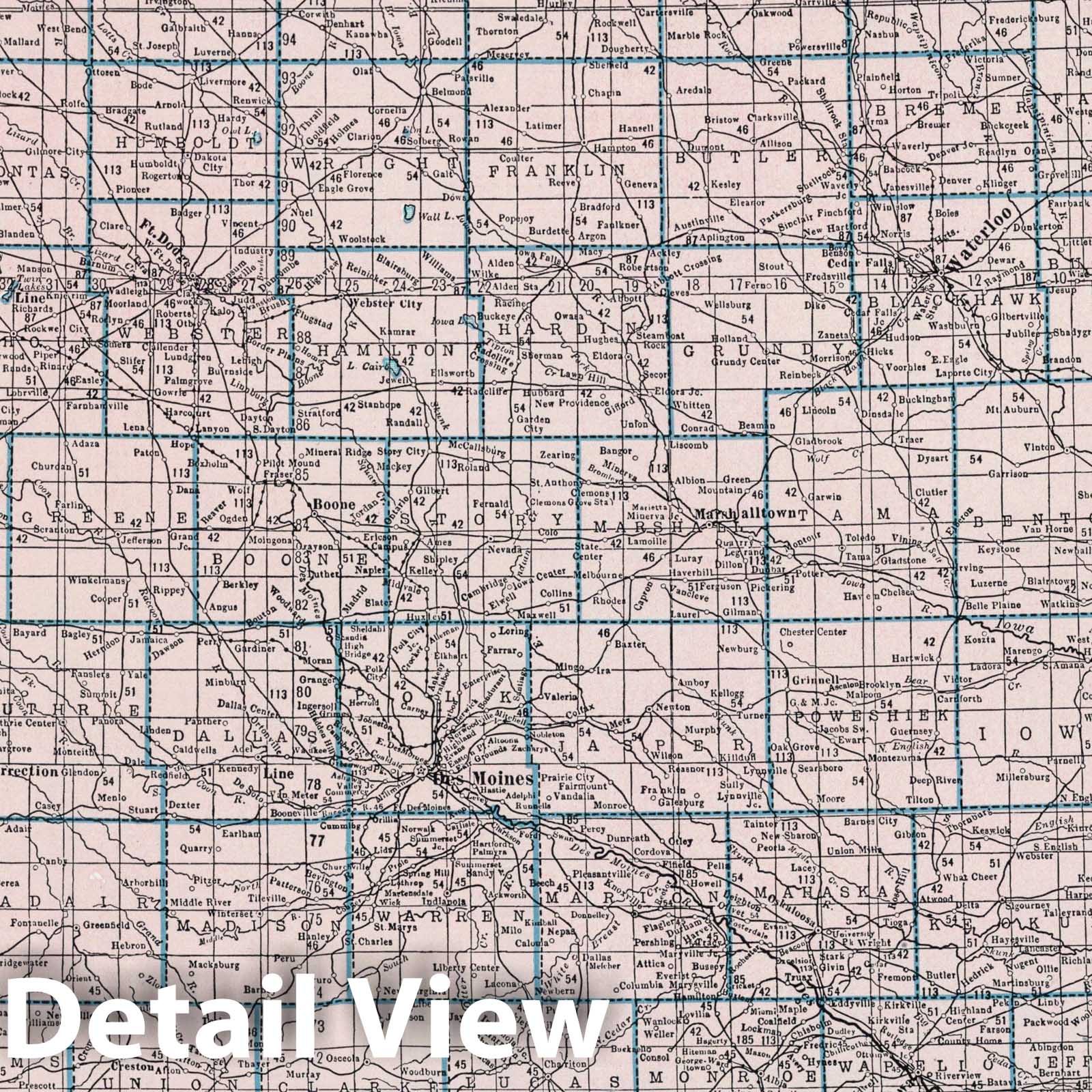 Iowa - Physical Map, 1948 - Hammond's New World Atlas Historical Map Print