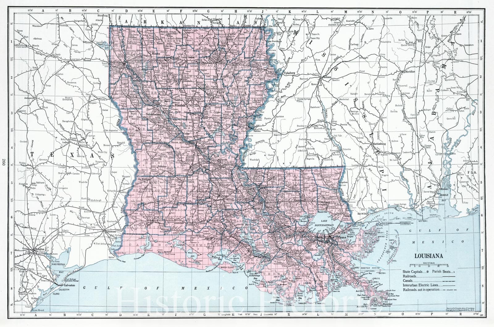 Louisiana - Physical Map, 1948 - Hammond's New World Atlas