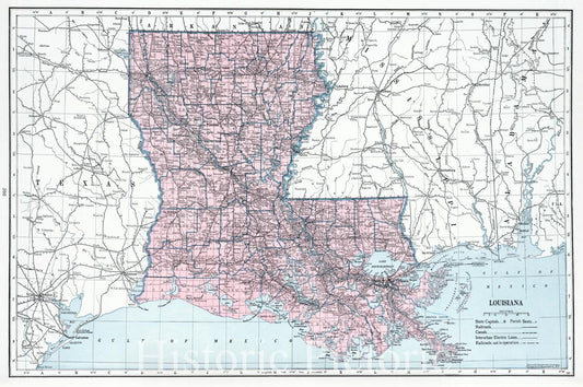 Louisiana - Physical Map, 1948 - Hammond's New World Atlas