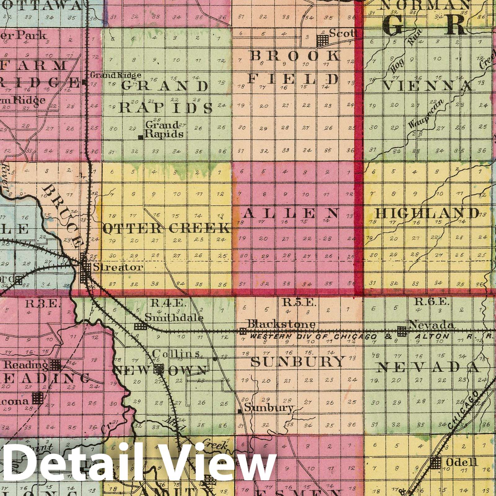 Lasalle, Grundy, and Livingston Counties, Illinois 1872 Historical Map Print