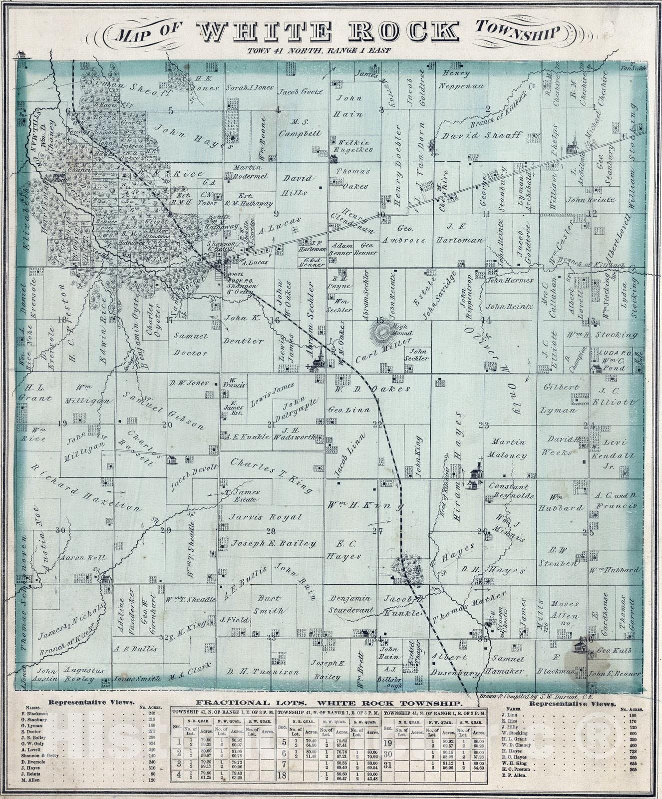 Historic Map : 1872 White Rock Township, Ogle County, Illinois. - Vintage Wall Art